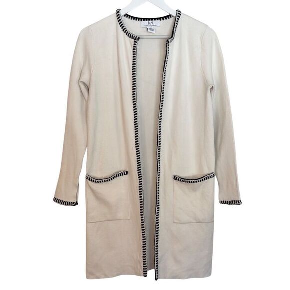 Magaschoni white with black whip stitch detail open cardigan coat xs - Picture 1 of 9